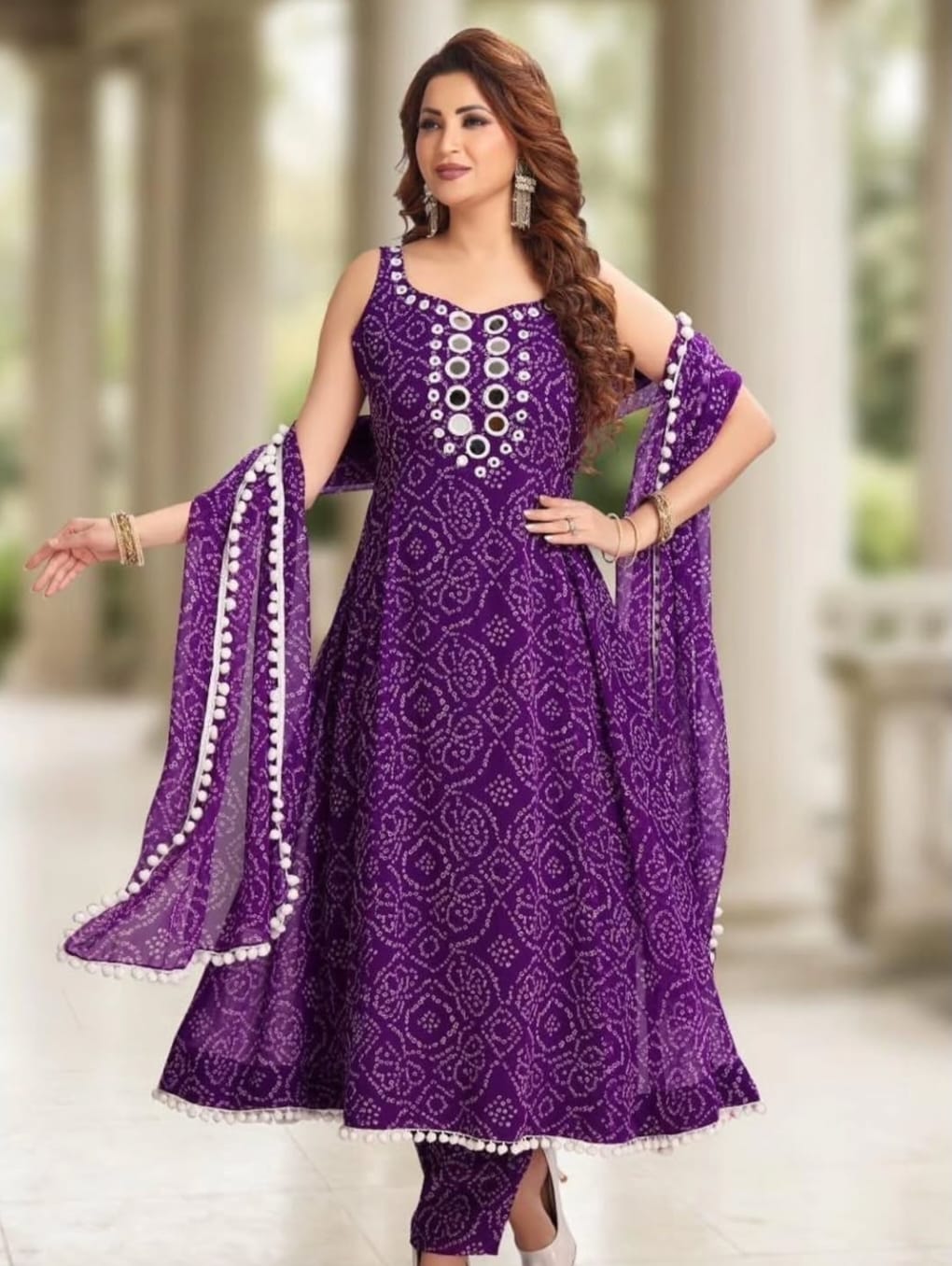 Georgette Bandini Print Anarkali 3 Peice Set