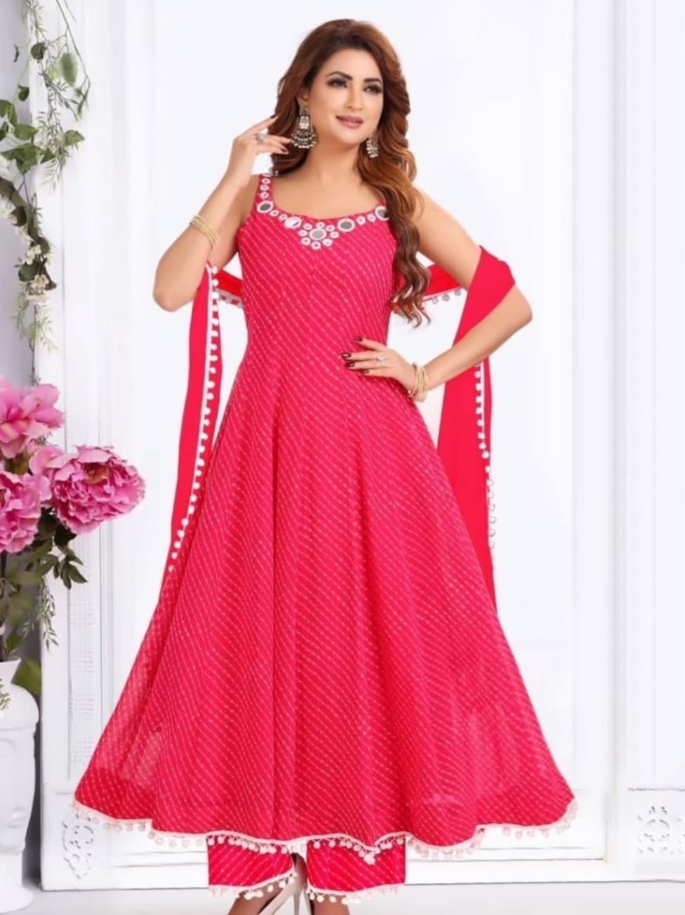 Georgette Bandini Print Anarkali 3 Peice Set image 3