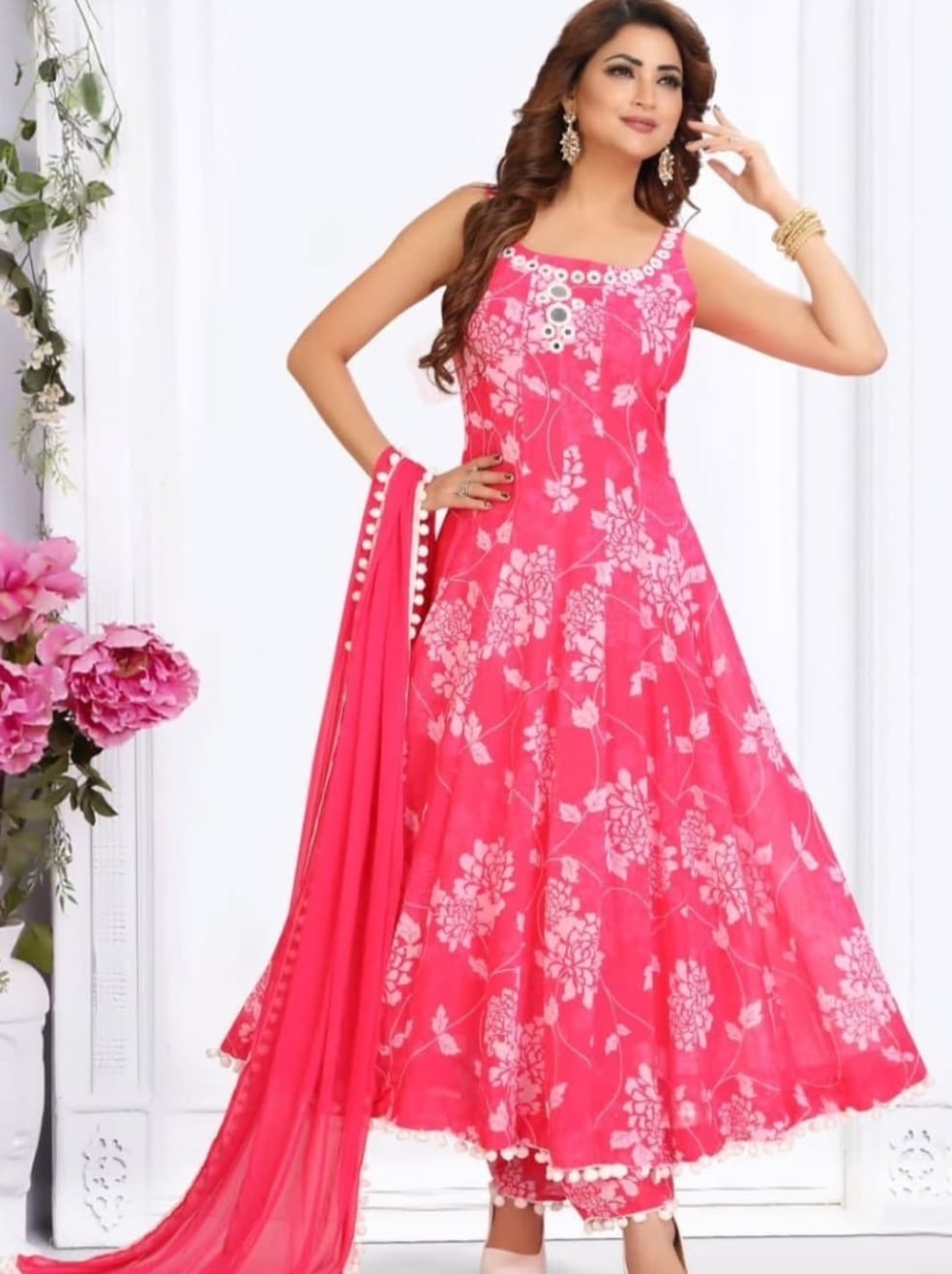 Georgette Bandini Print Anarkali 3 Peice Set image 6